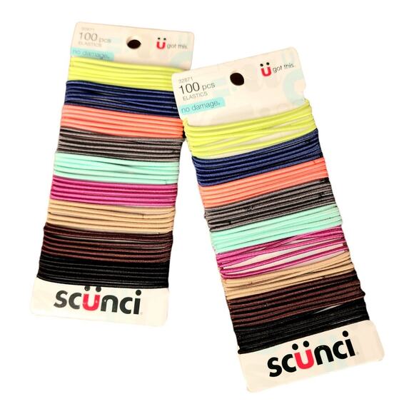 2 Packs SCUNCI Hair Elastics - ASSORTED COLORS - 100 pcs - 32871 = 200 total pcs - Picture 1 of 3